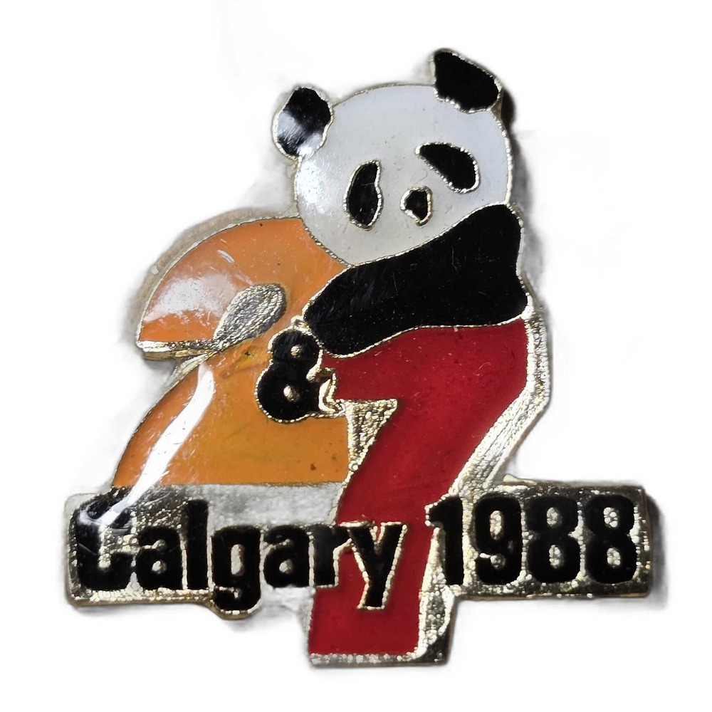 Calgary 1988 Olympics Giant Panda Zoo Logo AB Canada lapel vest hat pin E2